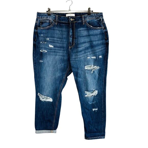 KanCan Womans Sz XL Boyfriend Jeans Hi Rise Distressed Cotton Pockets Blue - Picture 1 of 8